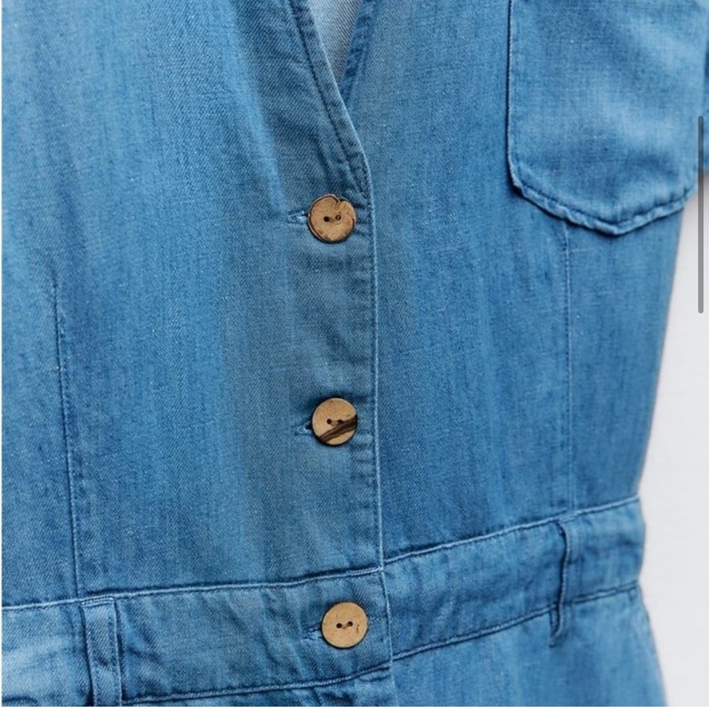 Zara Z1975 Long Denim Blue Jumpsuit - Picture 6 of 7